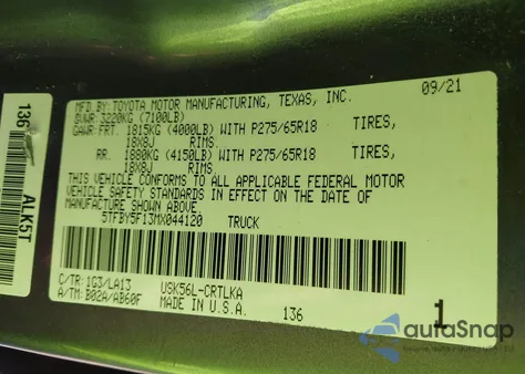 2021 Toyota Tundra Limited из США, поврежденный, VIN 5TFBY5F13MX044120